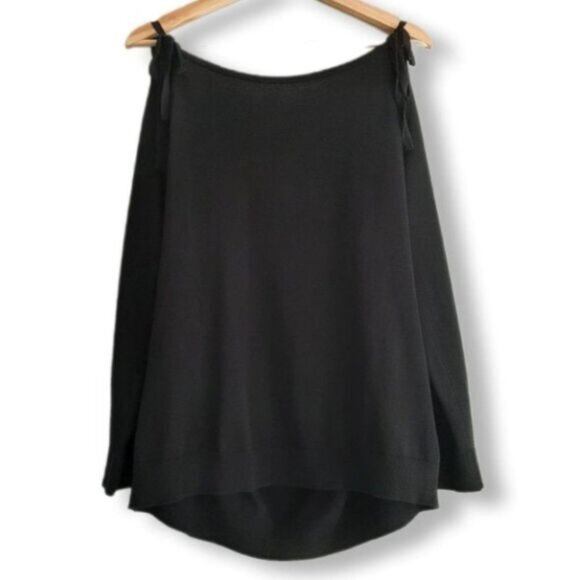 ANTHROPOLOGIE 100% Cotton Cold Shoulder Tie Sweater Black Sz M - Picture 1 of 12